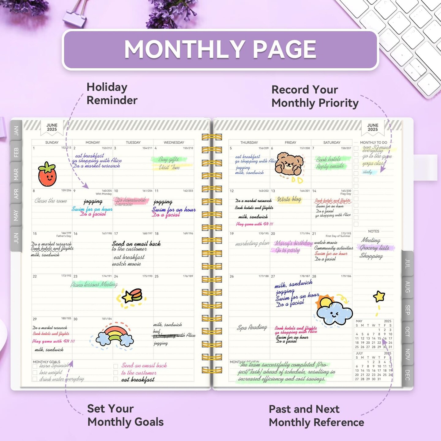 2025 Planner- Weekly and Monthly Planner, 2025 Calendar Planner for Women, Jan.2025 - Dec.2025, 2025 Daily Planner with Monthly Tabs,Purple, 7&#x22;x10&#x22;