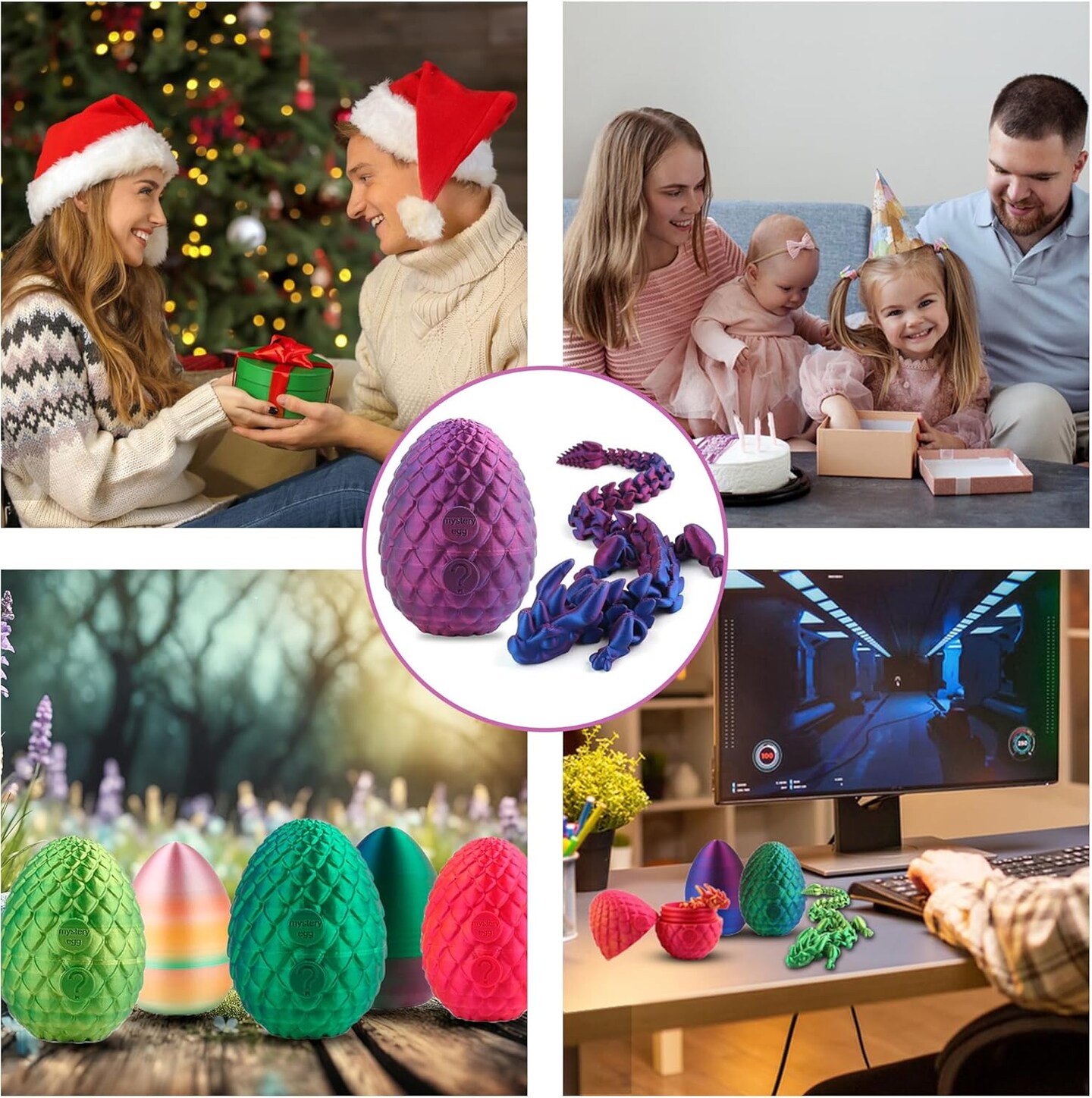 3D Printed Dragon, Articulated Crystal Dragon Egg Toy, Home Office Executive Desk Decor Fidget Toys