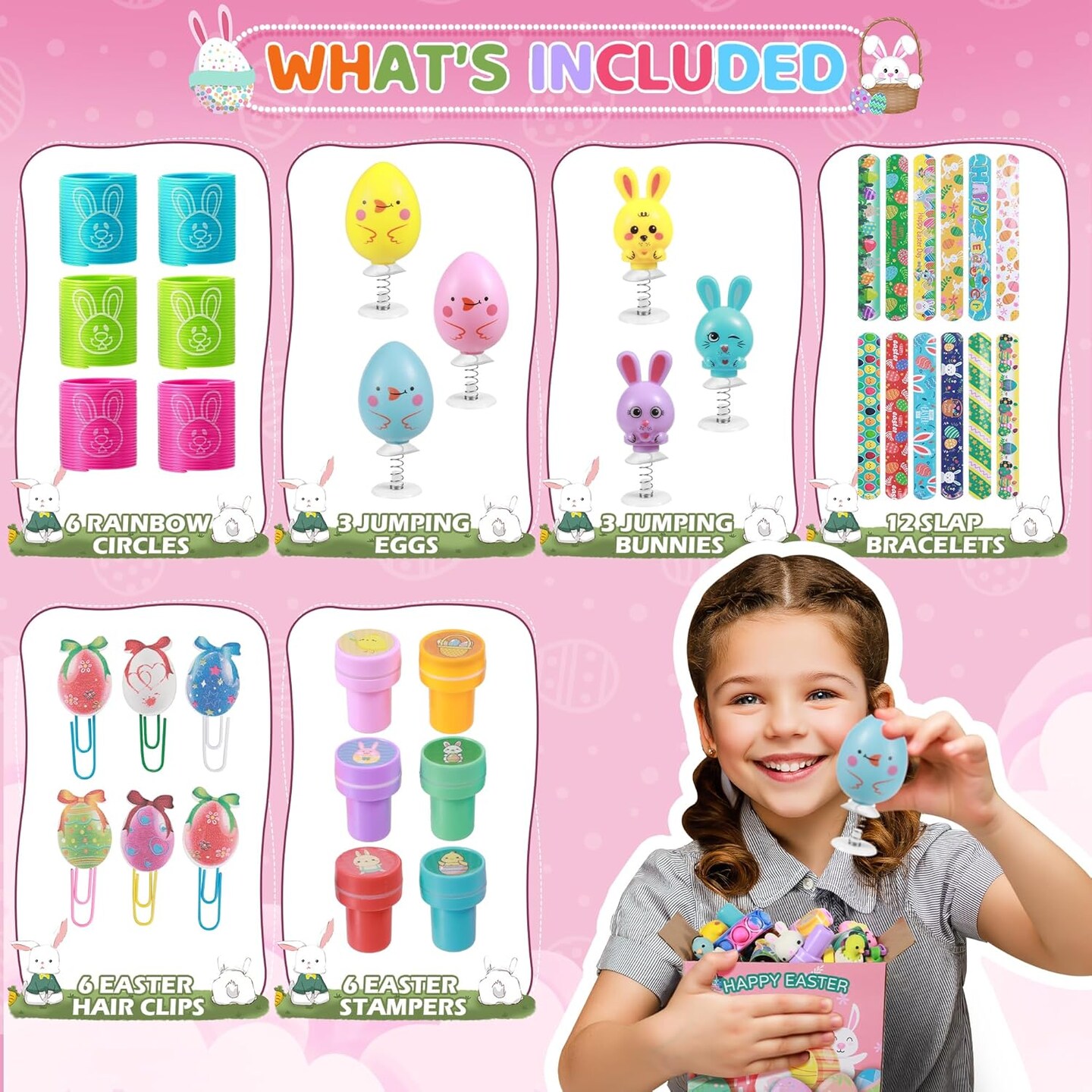 120Pcs Easter Basket Stuffers, Easter Egg Fillers, Easter Gifts For Kids Boys Girls, White Elephant Gift Ideas