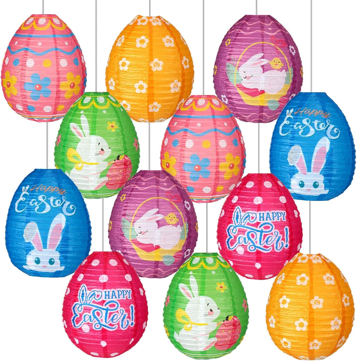 12 Pcs Easter Party Hanging Paper Lanterns Easter Eggs Bunny Chick Basket Flower Happy Easter Paper Lanterns Hanging Lanterns Decorative for Easter Party Decoration Supplies