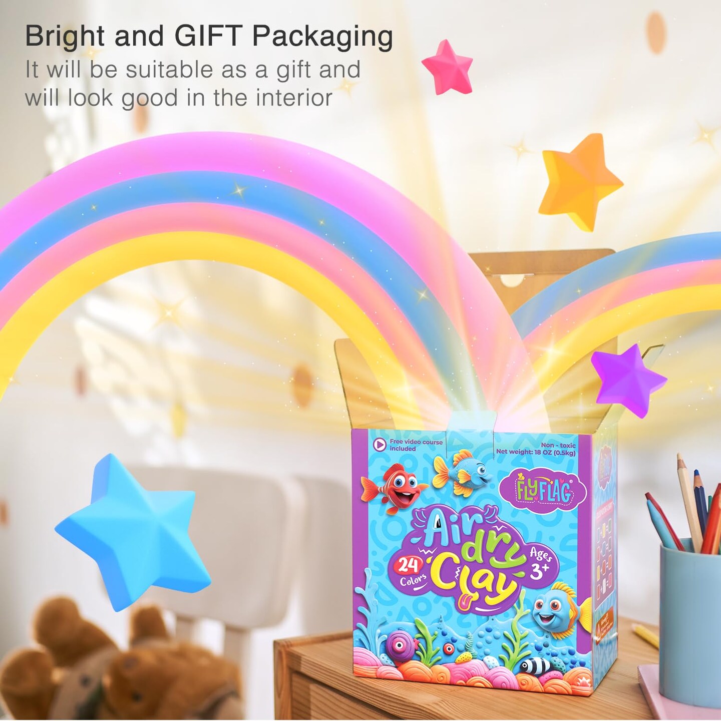 FlyFlag Air Dry Clay Kit - 24 Colors, Soft &#x26; Ultra Light, Modeling Clay for Kids with Accessories, Tools and Tutorials