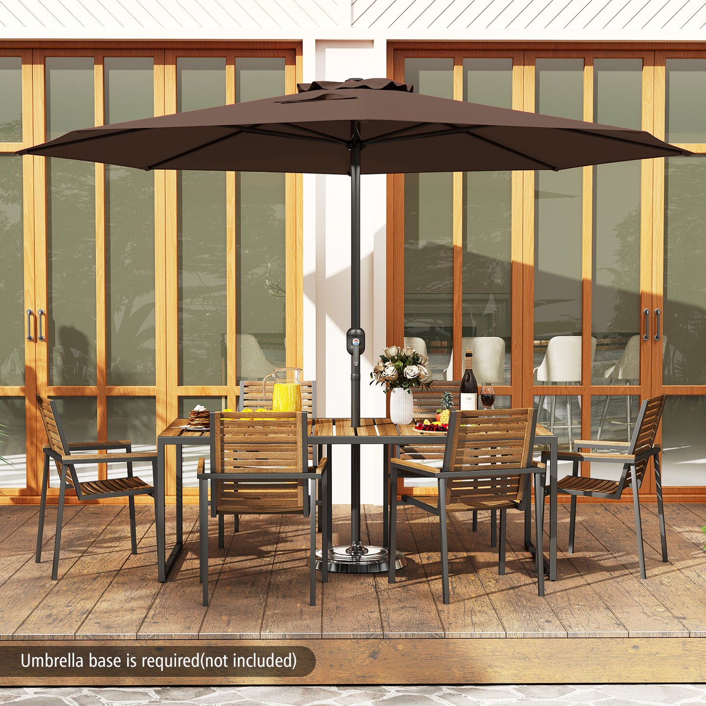 12 Feet Patio Umbrella, Fabric, Crank Handle, 8 Sturdy Ribs, Outdoor Shade for Garden &#x26; Deck