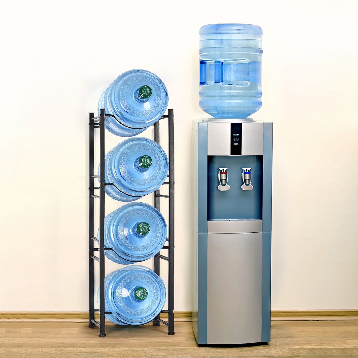 4-Tier Water Jug Rack, 5 Gallon Detachable Water Bottle Holder for Kitchen, Office, Home, Black