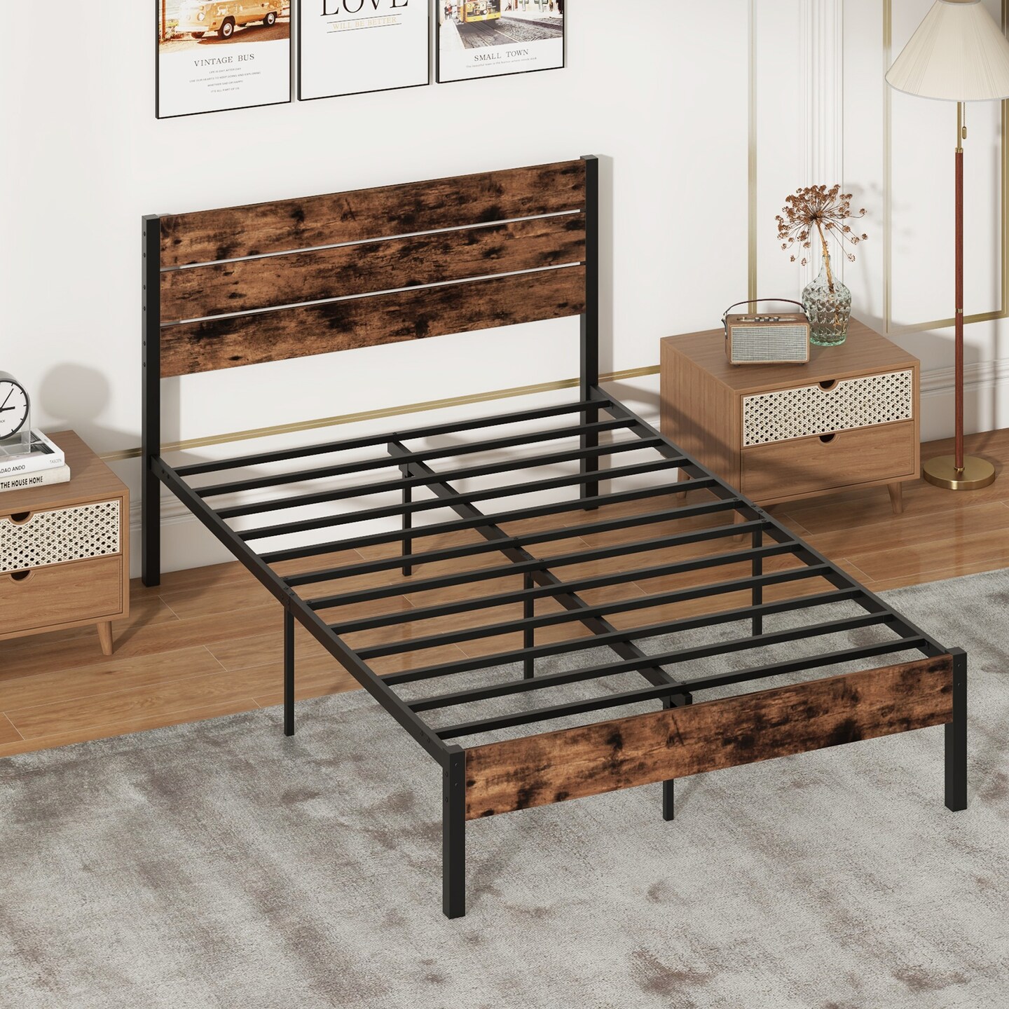Platform Bed Frame with High Headboard and Mute Bar Perfect for Dorms or Kids