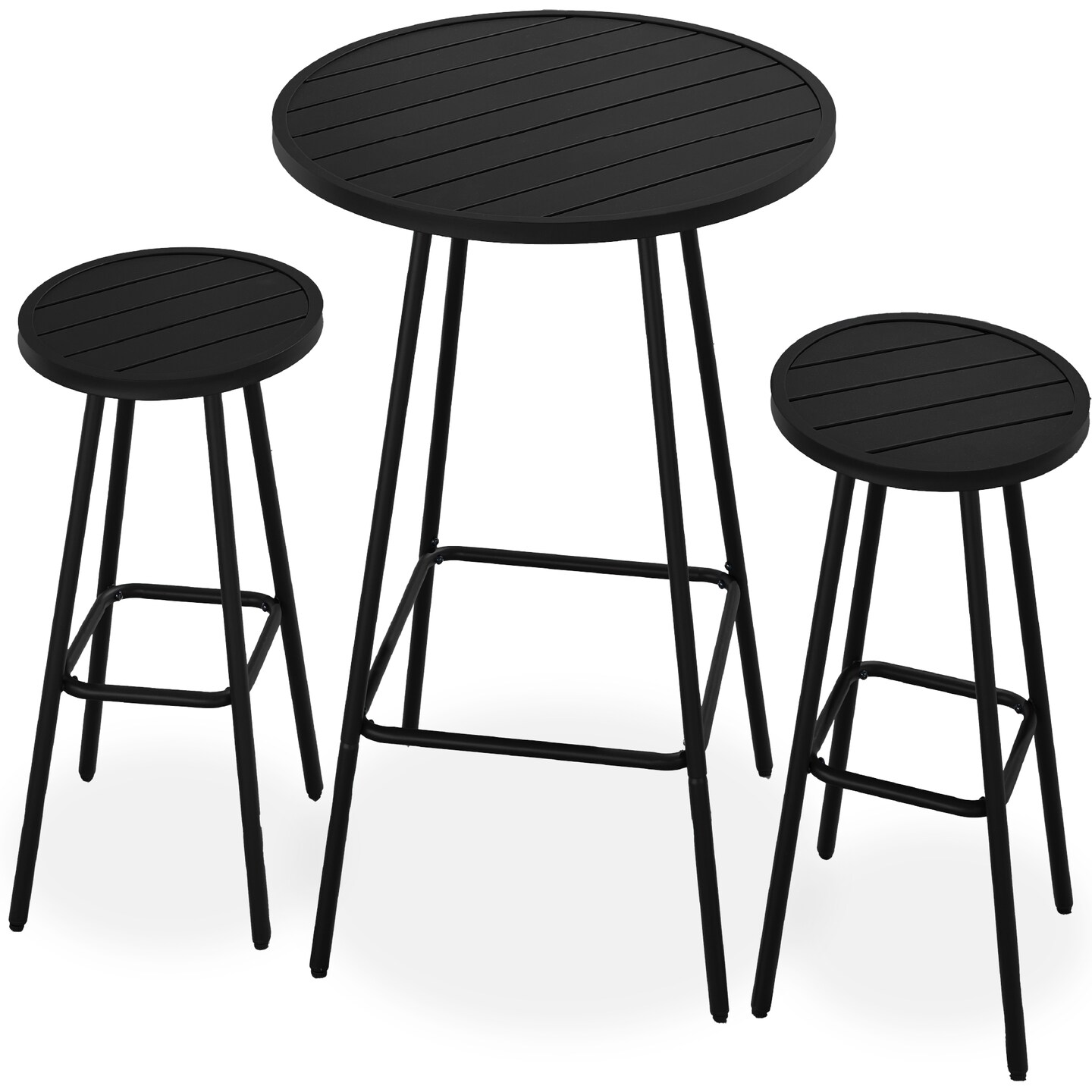 Best Choice Products 3-Piece Steel Patio Bar Height Round Bistro Set w/ Backless Stools, Slatted Design