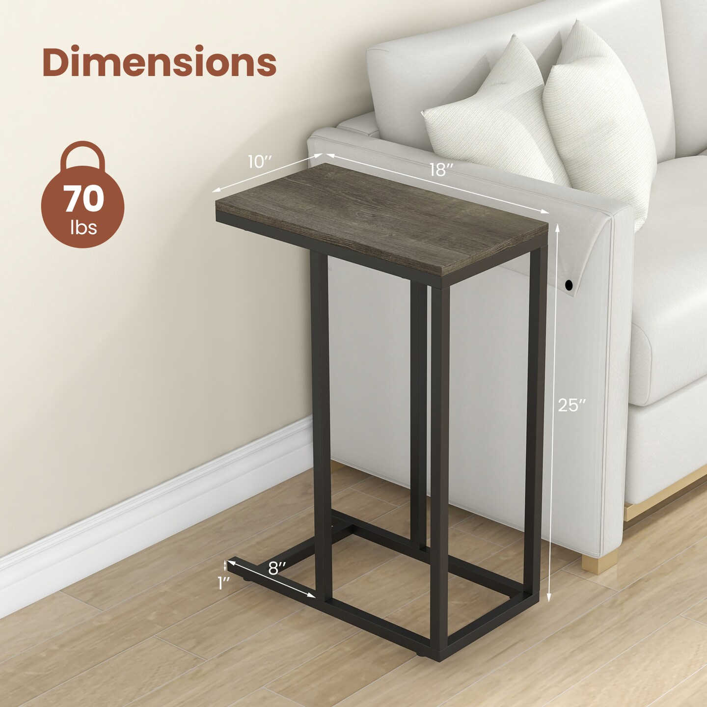 Black Metal C-Shaped Side Table with Sturdy Frame and Space-Saving Design