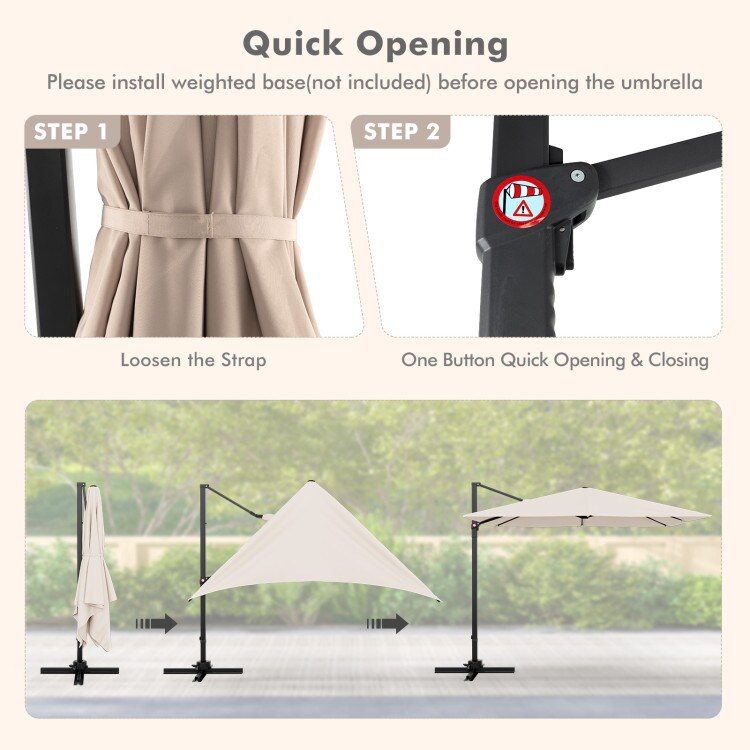 Aluminum 9.5 Feet Square Patio Cantilever Umbrella with 360&#xB0; Rotation &#x26; Tilt Adjustment