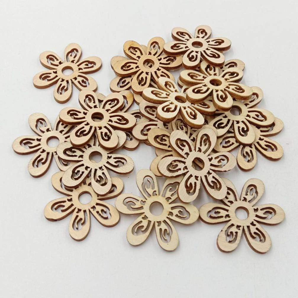 20 Pcs Flower Wood Shapes Craft Wooden Slices DIY Unfinished Wood Ornament for DIY Art Home Decoration