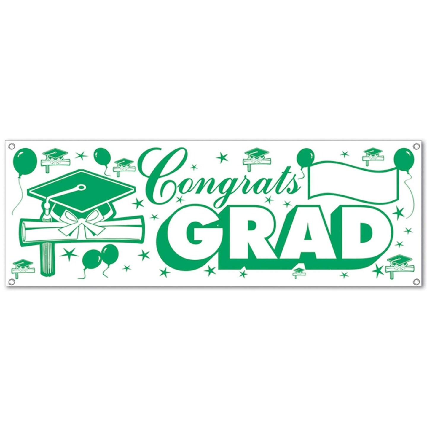 12 Pack Beistle Congrats Grad Graduation Party Sign Banner - green/white