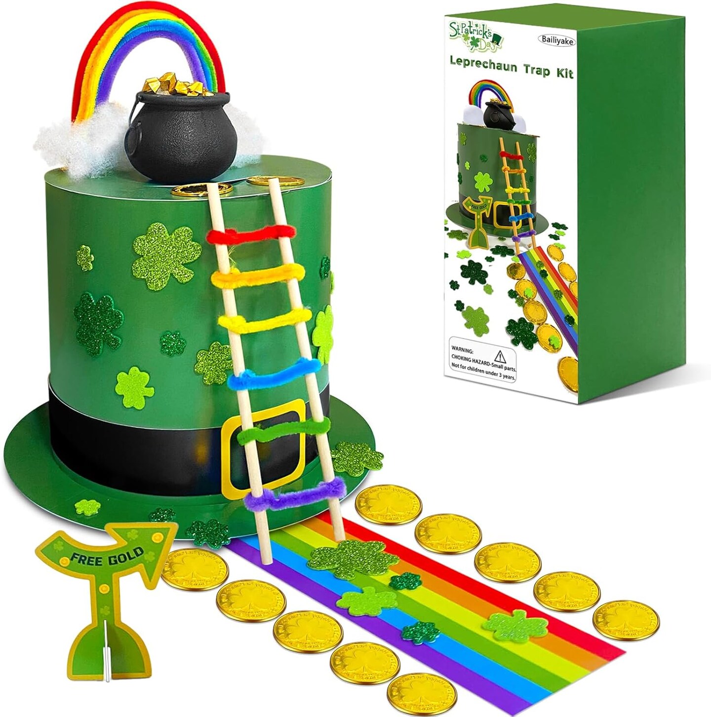 St. Patrick’s Day DIY Leprechaun Trap Kit – Fun Craft Set to Catch a Leprechaun, Party Decorations for Classroom, Home, Rainbow & Shamrock Theme