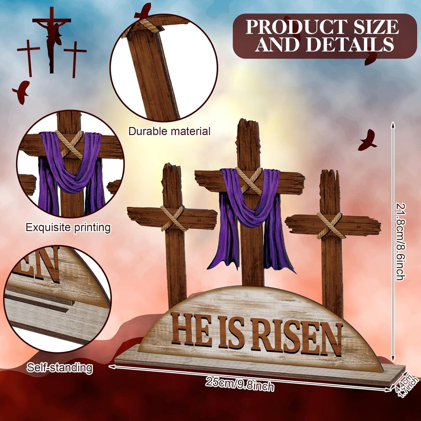 Easter Table Decor He is Risen Decor Wooden Cross Tabletop Signs Christian Table Centerpiece Religious