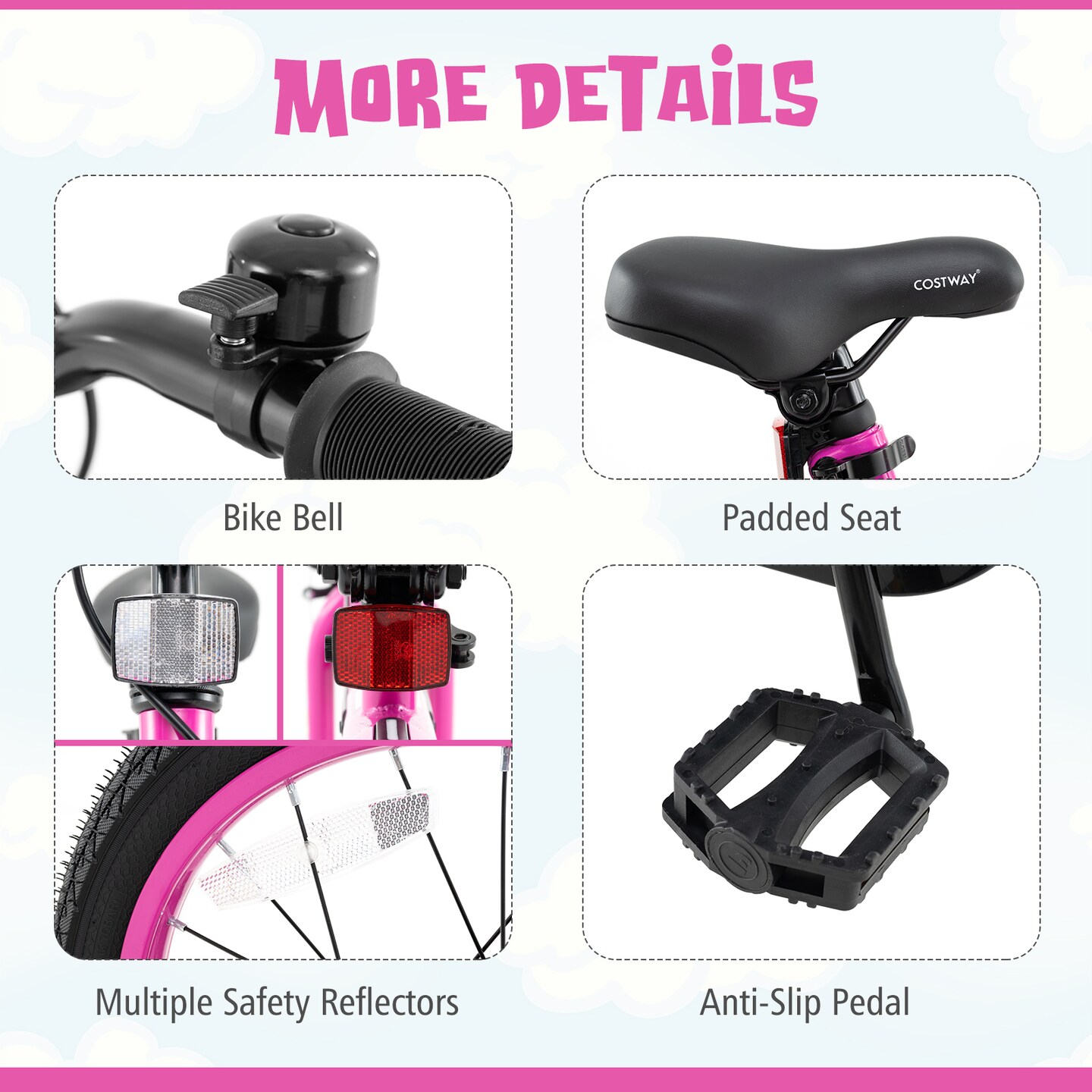 16/18 Inch LED Lighted Kids Bike with Training Wheels & Headlight