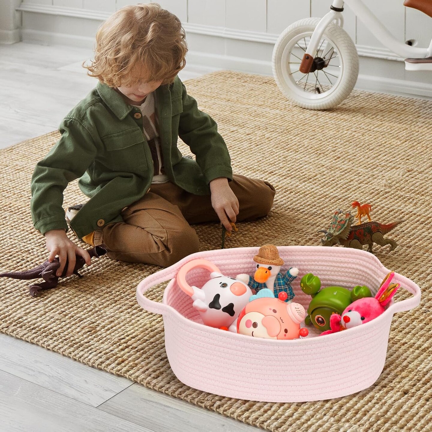Small Woven Cotton Rope Basket Cute Baby Gift Baskets Empty Decorative Storage Basket for Organizing Shelves Closet Baby Nursery Basket Bin Toy Storage Basket Organizer 13.7&#x22;x10.2&#x22;x5&#x22; Pink