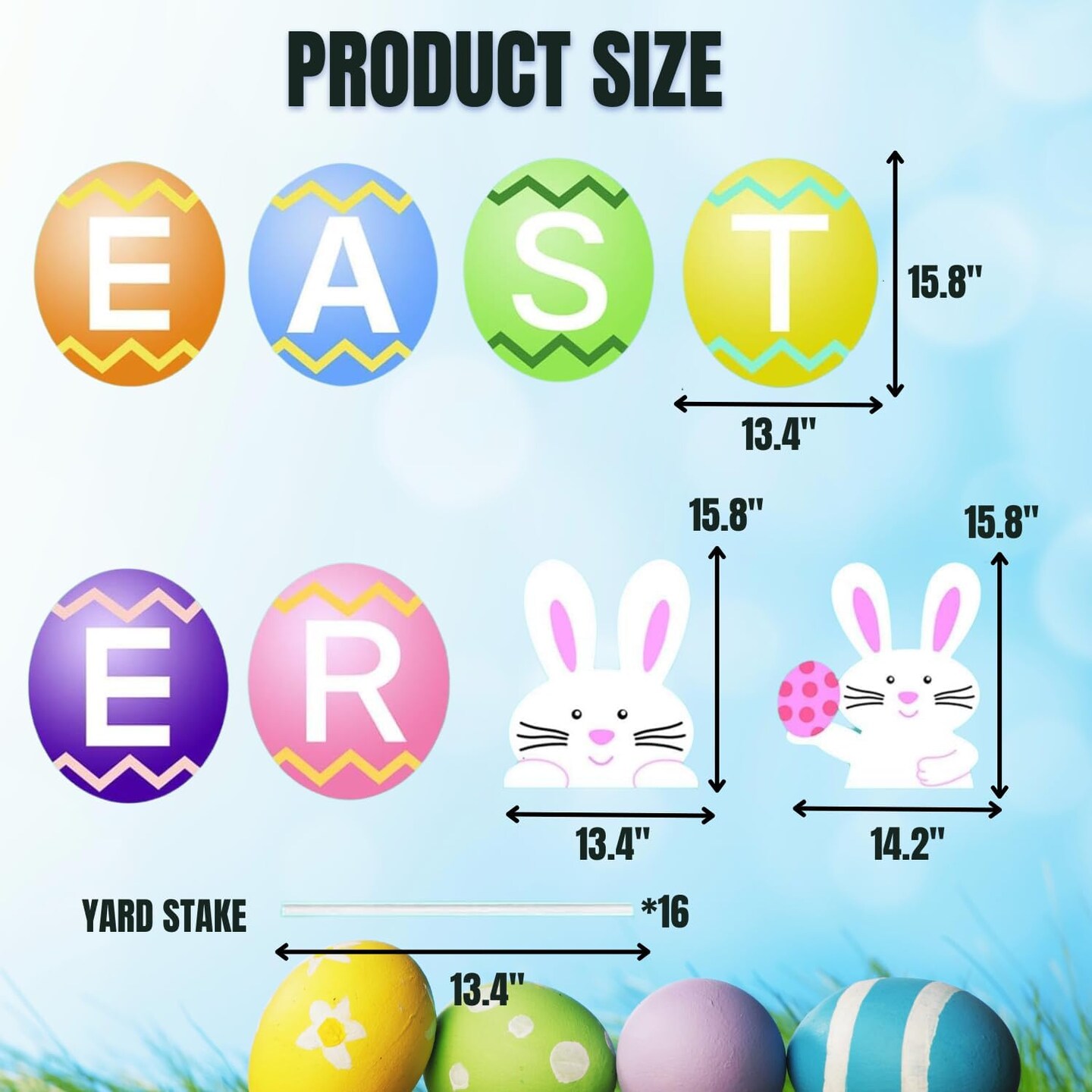 8-Pack Large Easter Decorations Outdoor Yard Signs with Stakes-16 Inch-Weatherproof-Easter Bunny Egg Yard Signs-Waterproof Garden Lawn Walkway Decoration for Easter Outside
