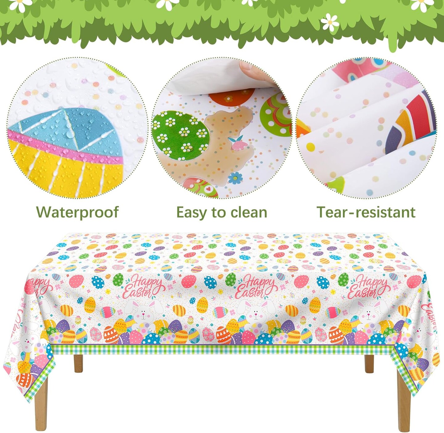 194 Pieces Disposable Easter Colorful Tableware Set Bunny Party Supplies Include Easter Plates Cups Napkins Cutlery Colorful Eggs Tablecloth for Easter Party Supplies Table Decoration Serves 24