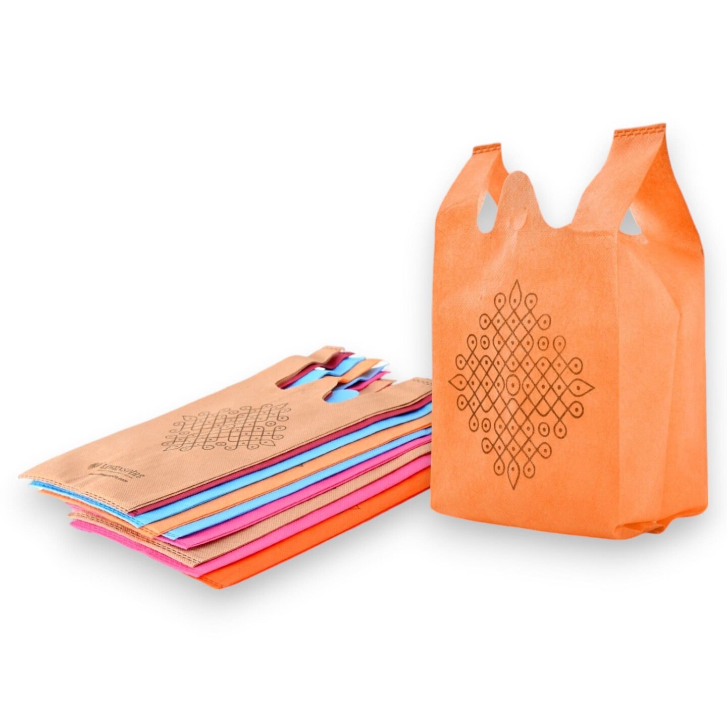 Kolam Print Return Non Woven Gifts Party Favor Bags Ecofriendly Reusable for Indian Wedding Housewarming Puja