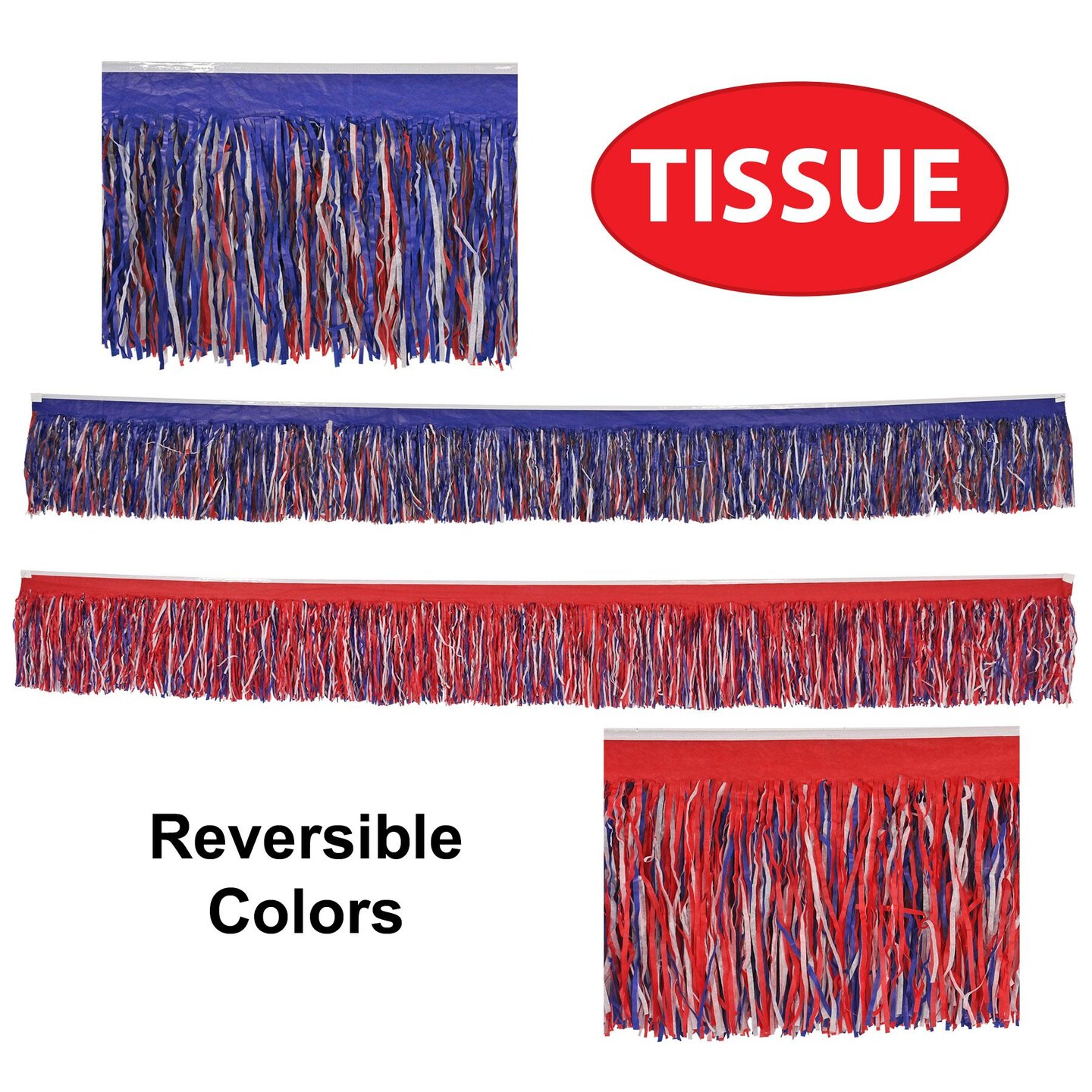 12 Pack Beistle 6-Ply Tissue Fringe Party Drape - red - white - blue