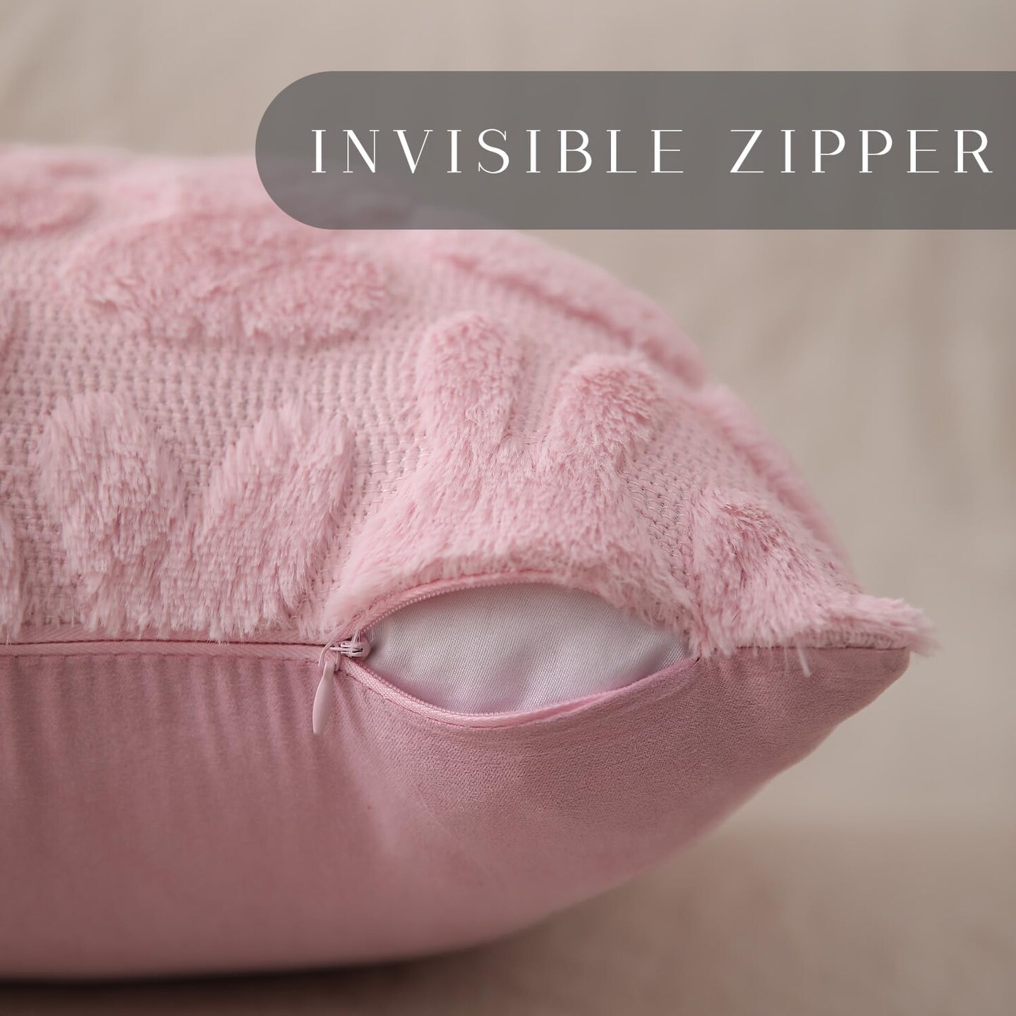 Easter Pillow Covers 18x18 inch Set of 2 Easter Decoration Pink Rabbit Soft Plush Faux Fur Jacquard Throw Pillows