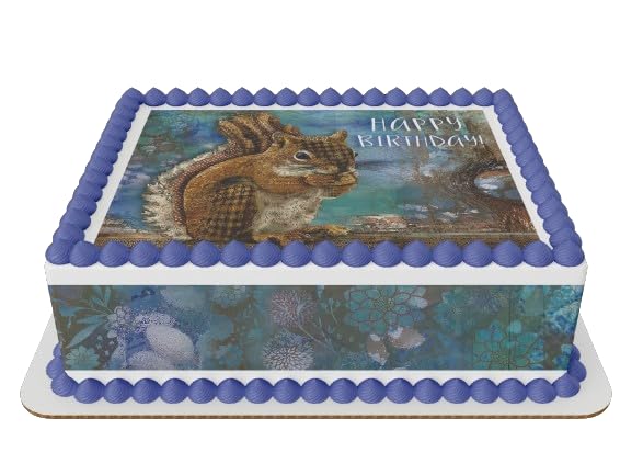 Happy Birthday Squirrel Edible Icing Sheets- Assorted Image Cake Toppers-Frosting Sheets- Cookies- Cupcake Toppers