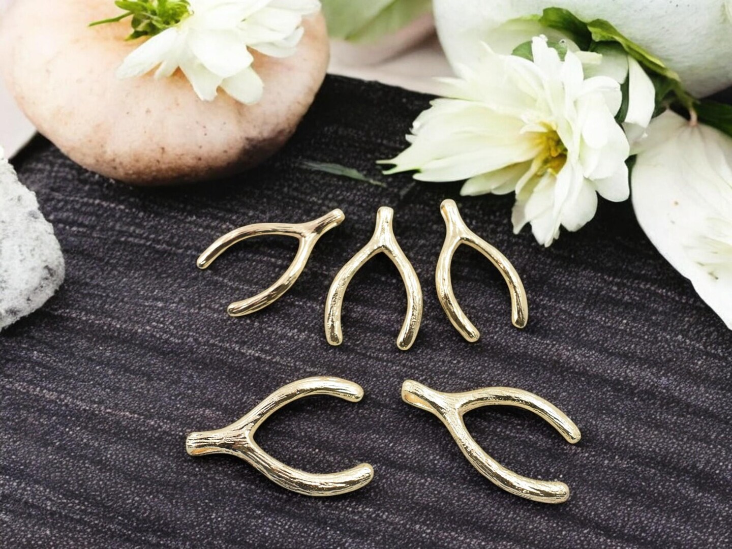 *5* 17x9mm 18k Gold Plated Brass Wishbone Charms