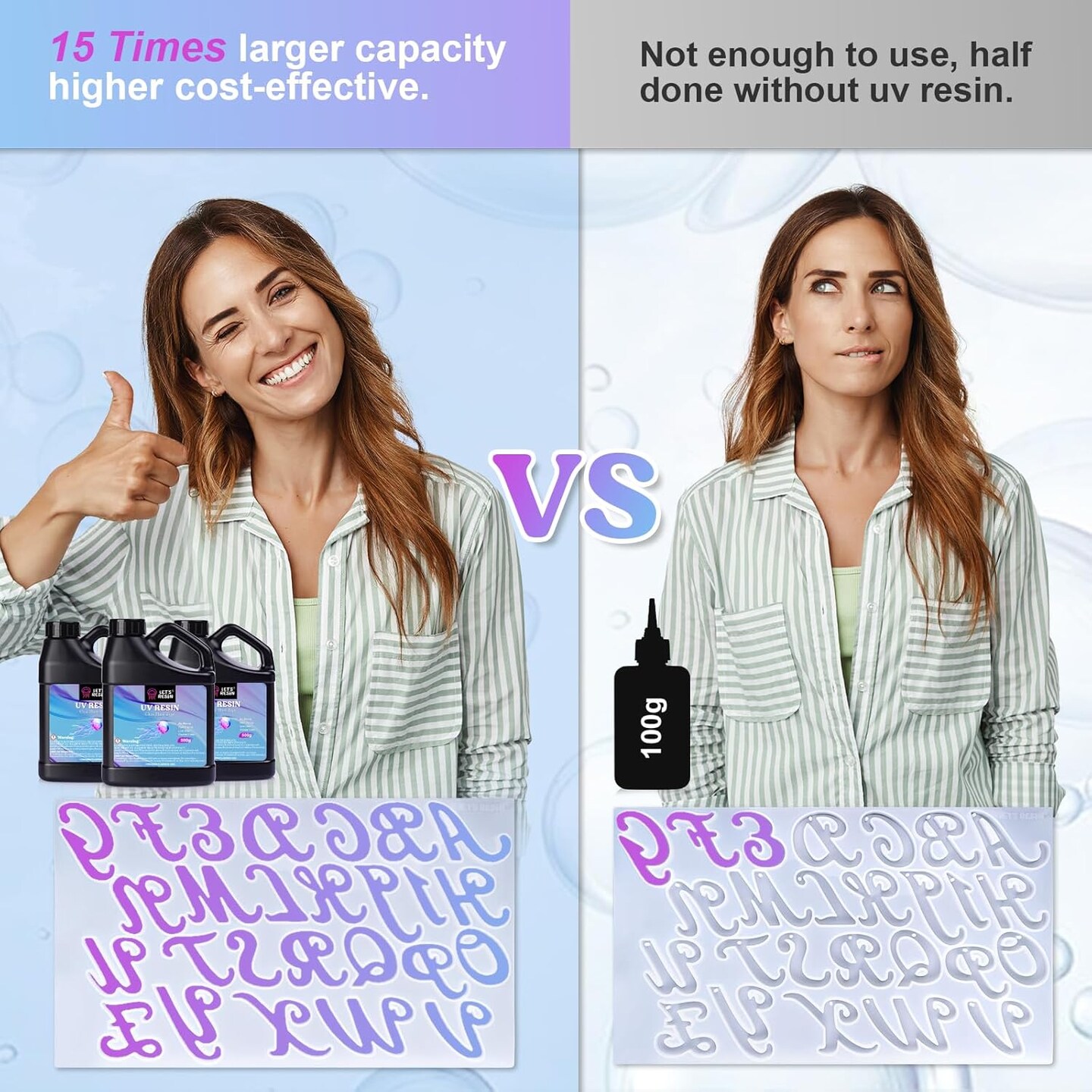 LET&#x27;S RESIN UV Resin, Upgraded 1500g Ultraviolet Epoxy Resin Clear, Odorless &#x26; Low Shrinkage UV Resin Hard with Silicone Measuring Cups, UV Resin Kit for Jewelry, UV Resin Molds, Craft Decoration