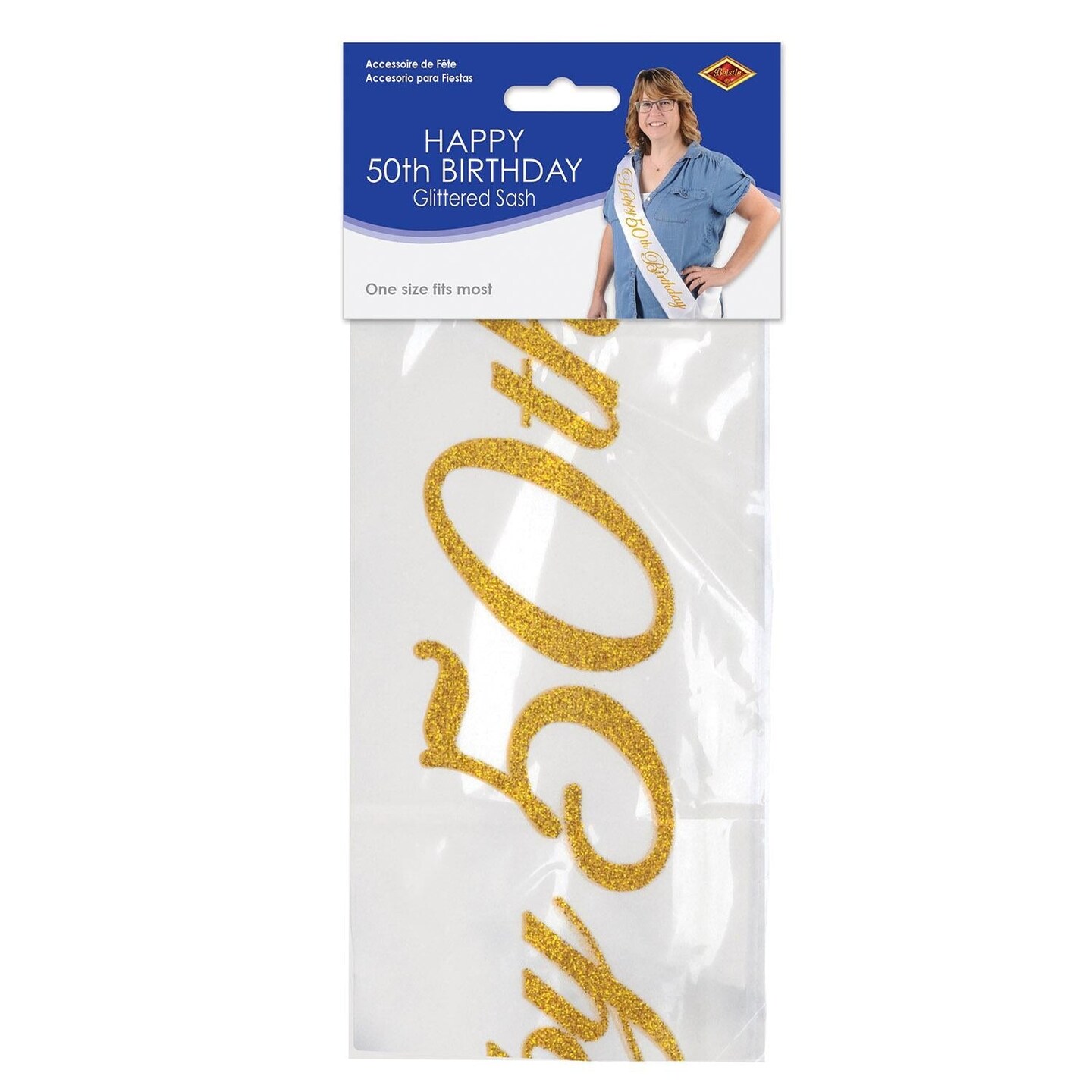 6 Pack Beistle Glittered Happy 50th Birthday Satin Sash
