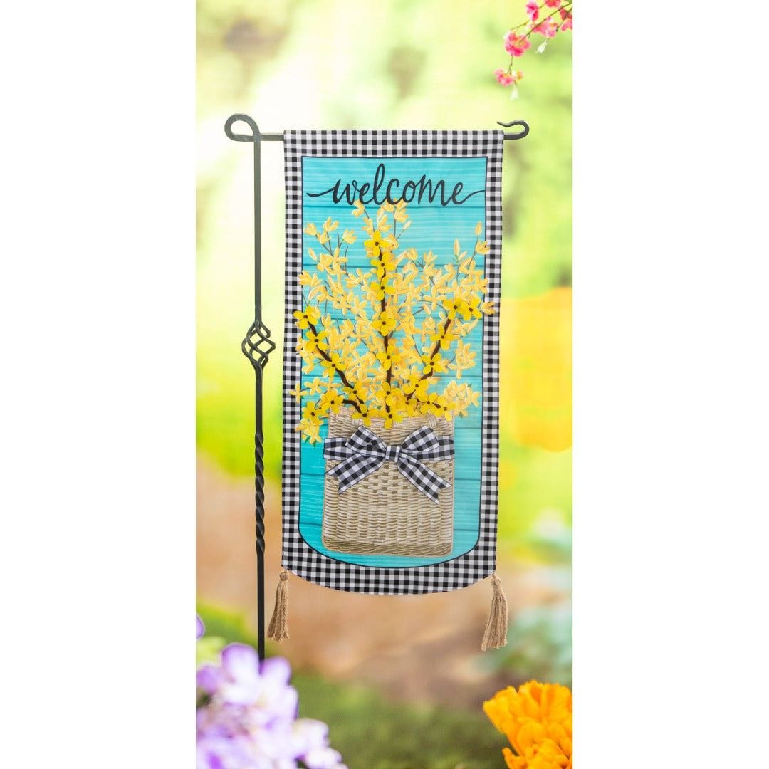 Forsythia Basket Long Spring Garden Flag 2 Sided XL Applique