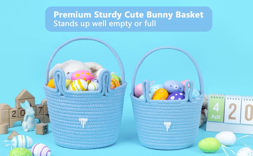 Easter Basket,Easter Gift Basket Empty,Easter Basket for Kids,Infant,Baby First Easter Basket,Easter Egg Hunt Basket for Children,Easter Bunny Small Basket Bucket Blue 7.87 x 5.9 x 5.9