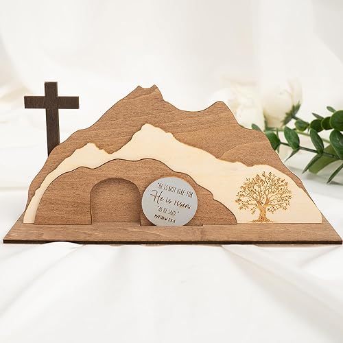 He is Risen Easter Tabletop Decor Indoor, Empty Tomb Resurrection Scene, Christian Easter Decoration For Tiered Tray, Church, Office Traditional Shelf Stand, Gifts for Women, Kids