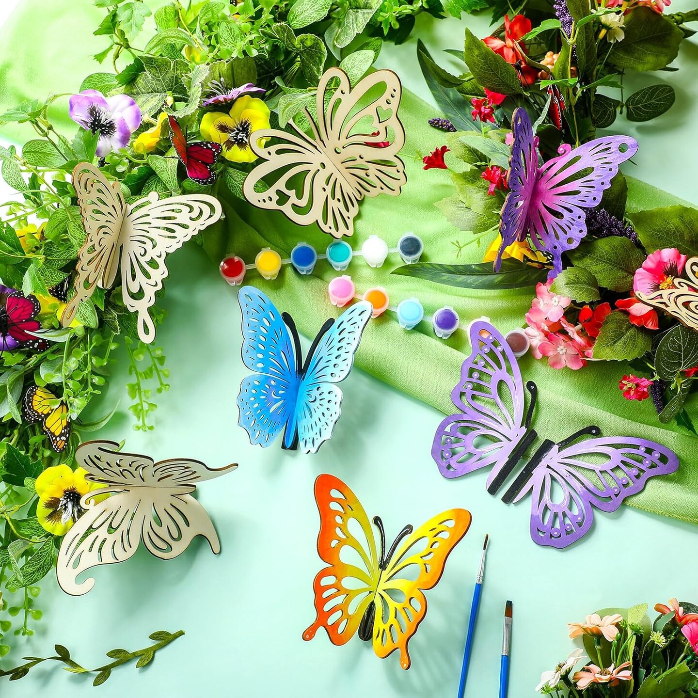 20 Pcs DIY 3D Spring Butterfly Wood Crafts Unfinished Wooden Butterfly Slices Cutouts Wood Crafts Butterflies Cutouts for Painting for Spring Party Home Decoration