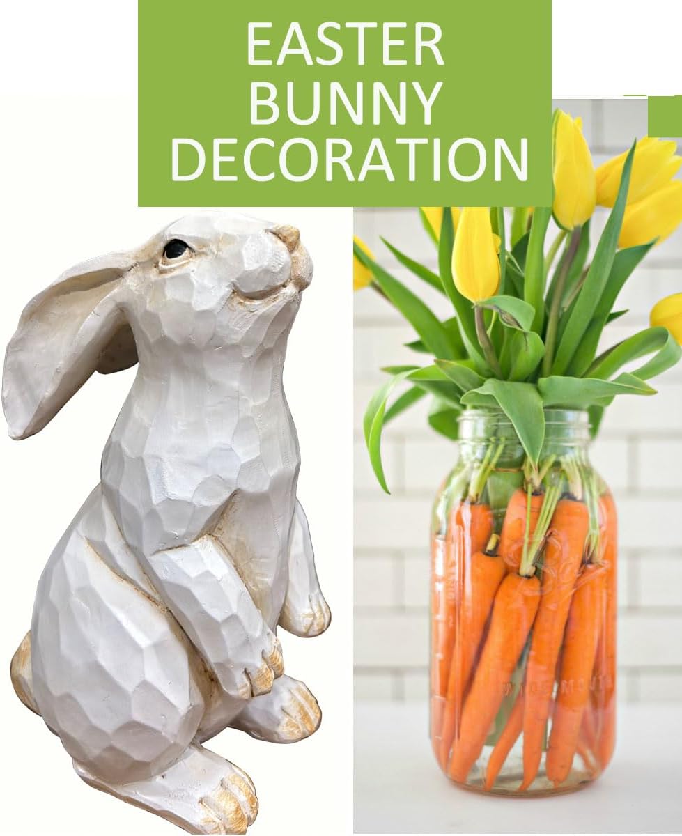 Easter Bunny Decoration, Decorative Farmhouse Modern Standing White Rabbit Bunny Figurine