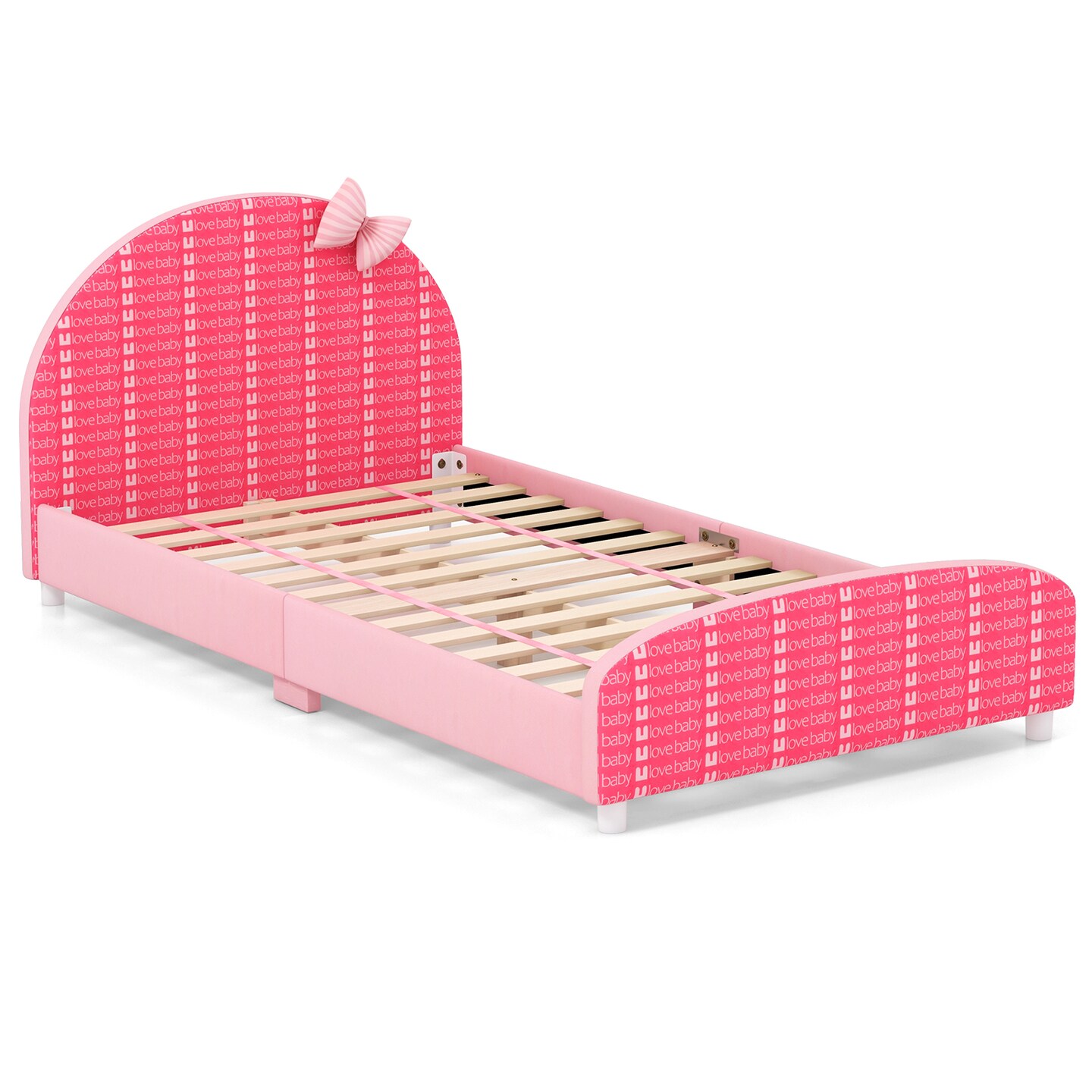 Wood Upholstered Kids Twin Bed Platform with Slat Support