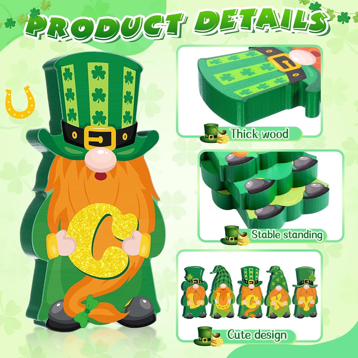 5 Pcs St Patricks Day Table Decorations Wooden Irish Signs St. Patrick&#x27;s Table Centerpiece Gnomes
