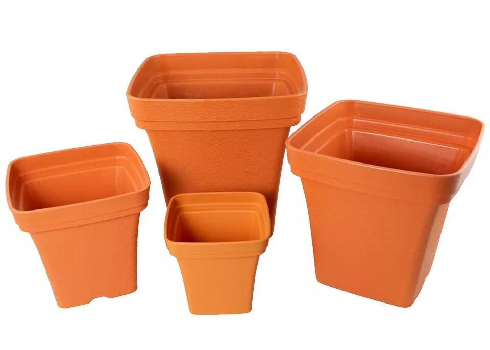 4 Mix Square Cascade Plastic Bonsai, Cactus, Succulent &#x26; Orchid Planter - Orange