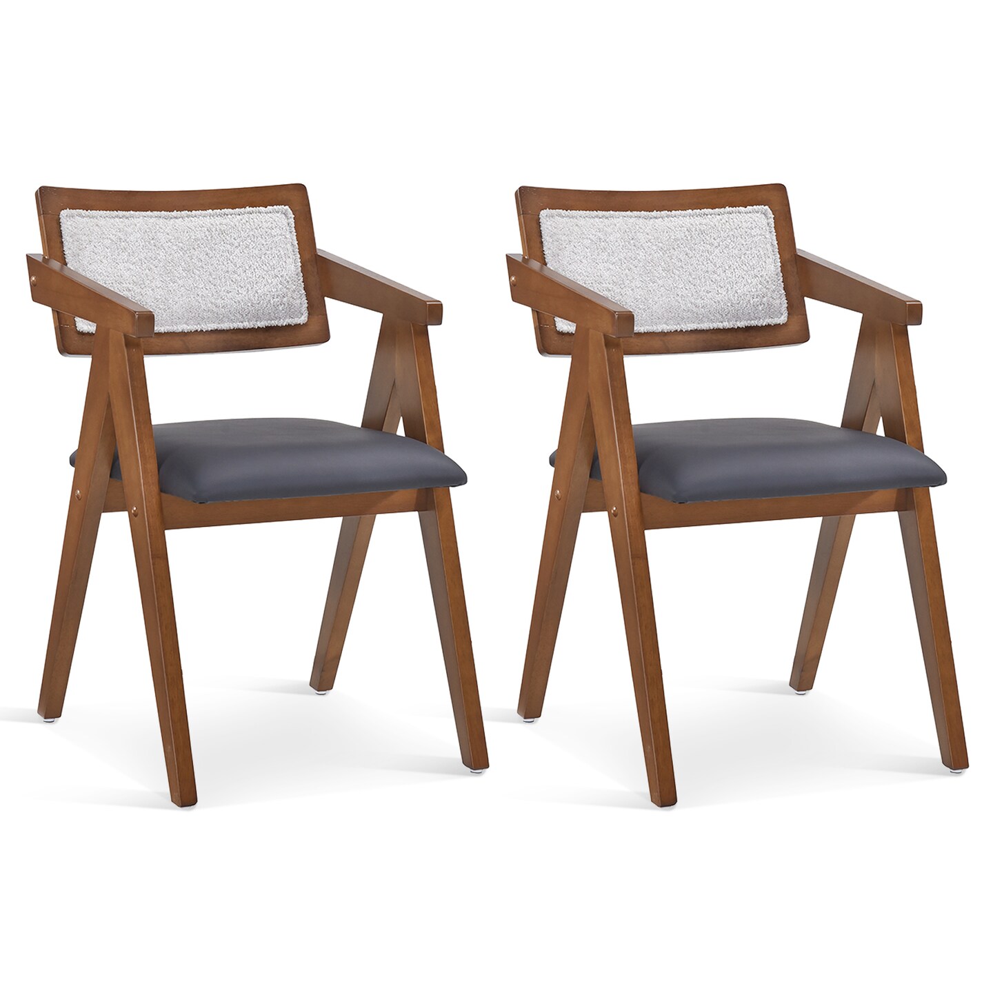 Walnut Wooden Mid-Century Accent Chairs with Leathaire Seat Cushions, Set of 2