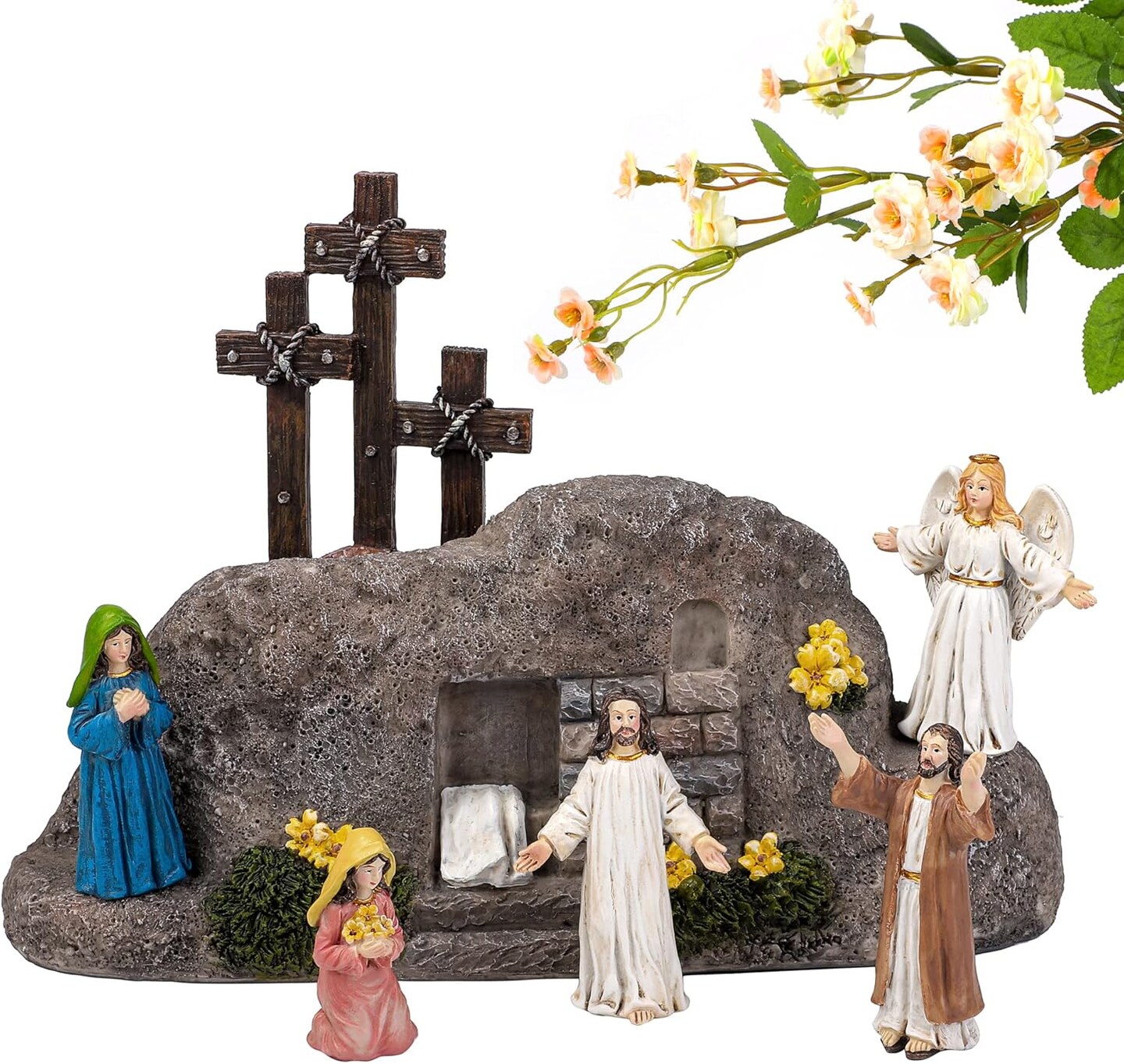 7 Pack Easter Cross Shaped Resin Table Decor Easter Resin Tabletop Ornaments Brown Cross Jesus Nun Statue