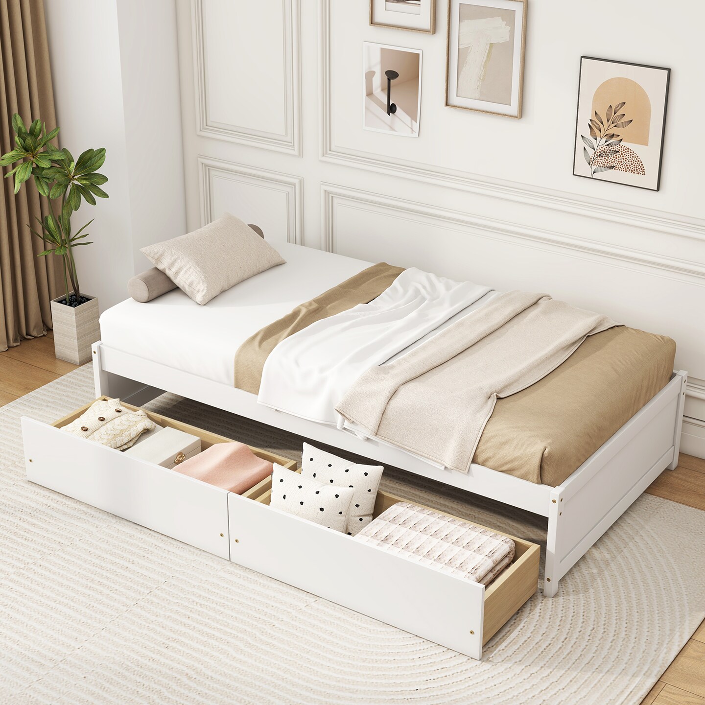 Wooden Twin Captain Bed with Storage Drawers and Daybed Function