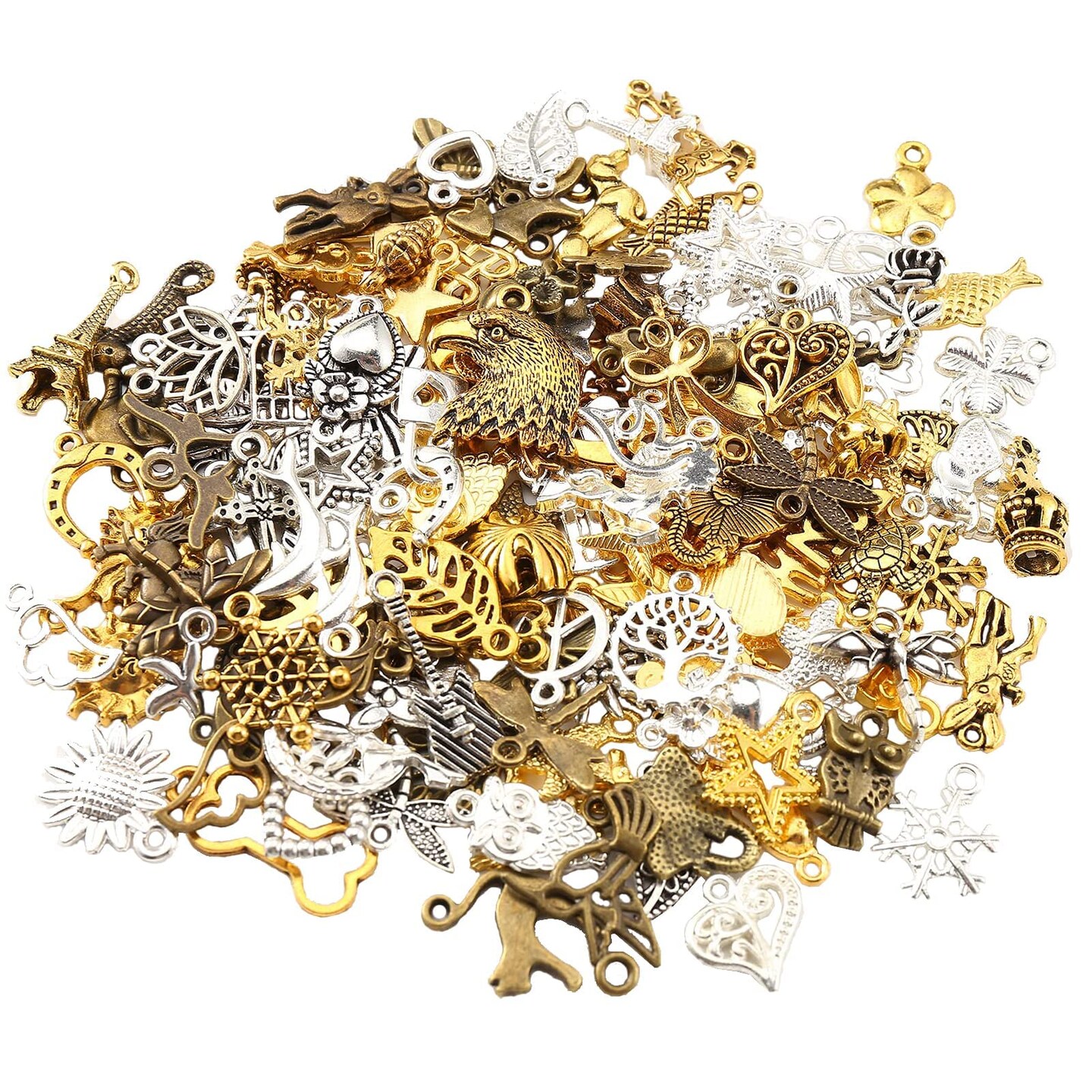 150Pcs Vintage Charms Pendant Mixed Charms Retro Pendant Charms Alloy Ornament Charms Set for Jewelry Craft Mixed Charms Antique Silver Gold(mix eagle)