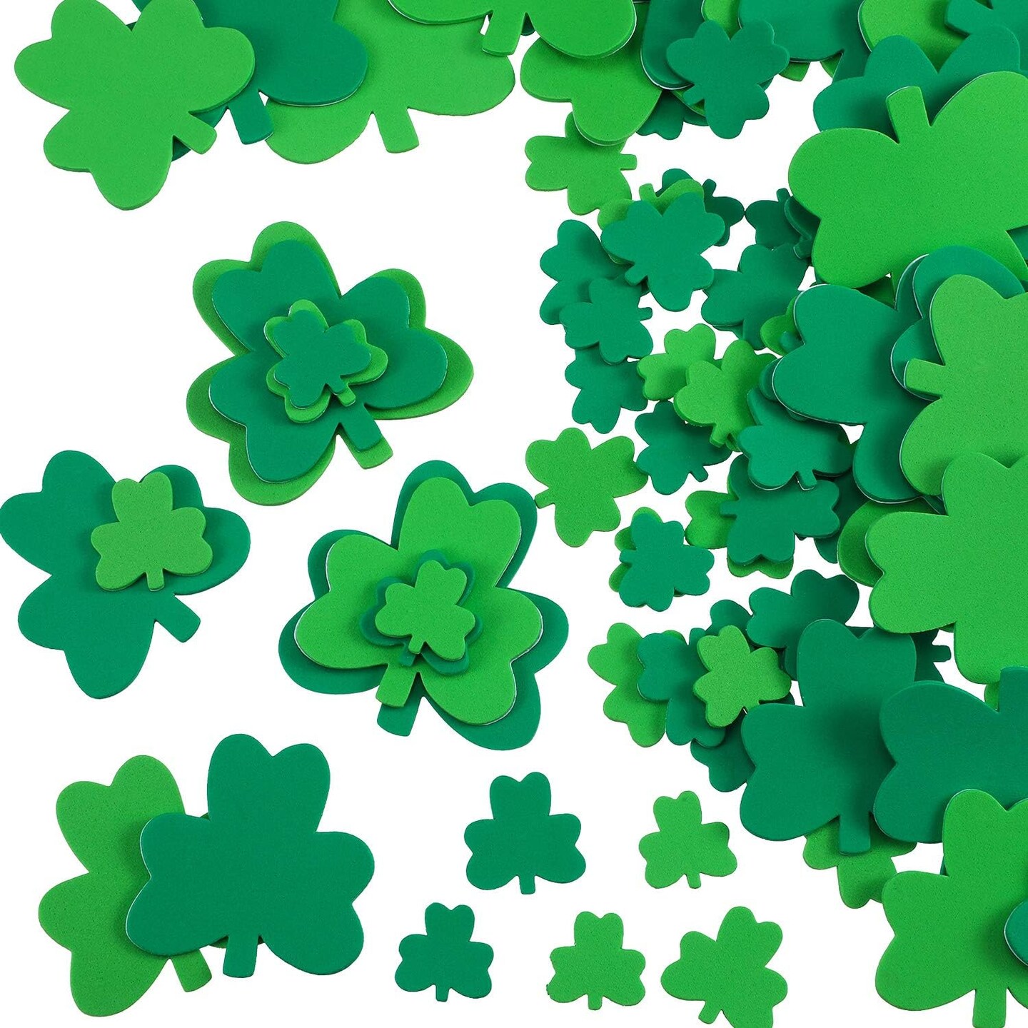 100 Pcs St. Patrick&#x27;s Day Shamrock Foam Stickers Green Clover Sticker Self-Adhesive Craft Sticker