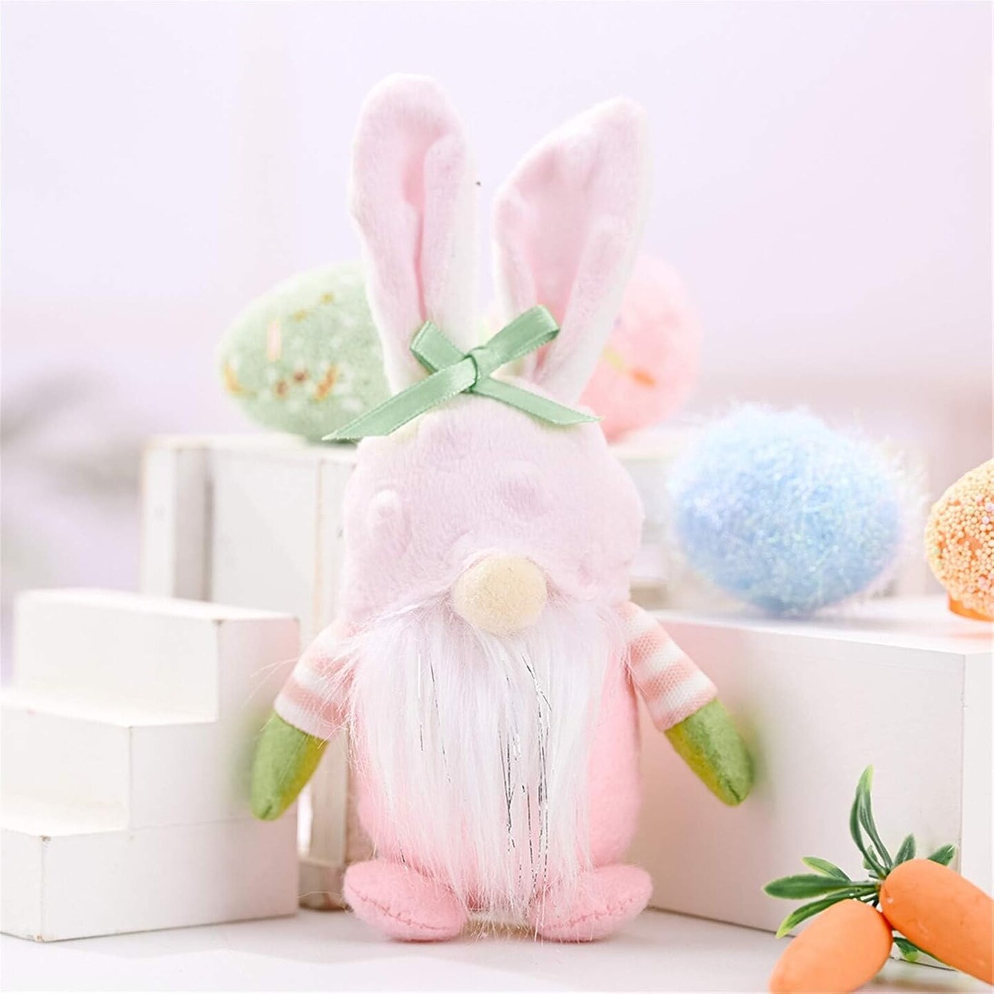Easter Gnomes Decorations,4 Pack Handmade Plush Easter Bunny Tomte Swedish Scandinavian Figurine Elf Stuffed Doll Rabbit Gifts Cute Easter Faceless Dwarf Bunny Household Ornaments, Home Decor