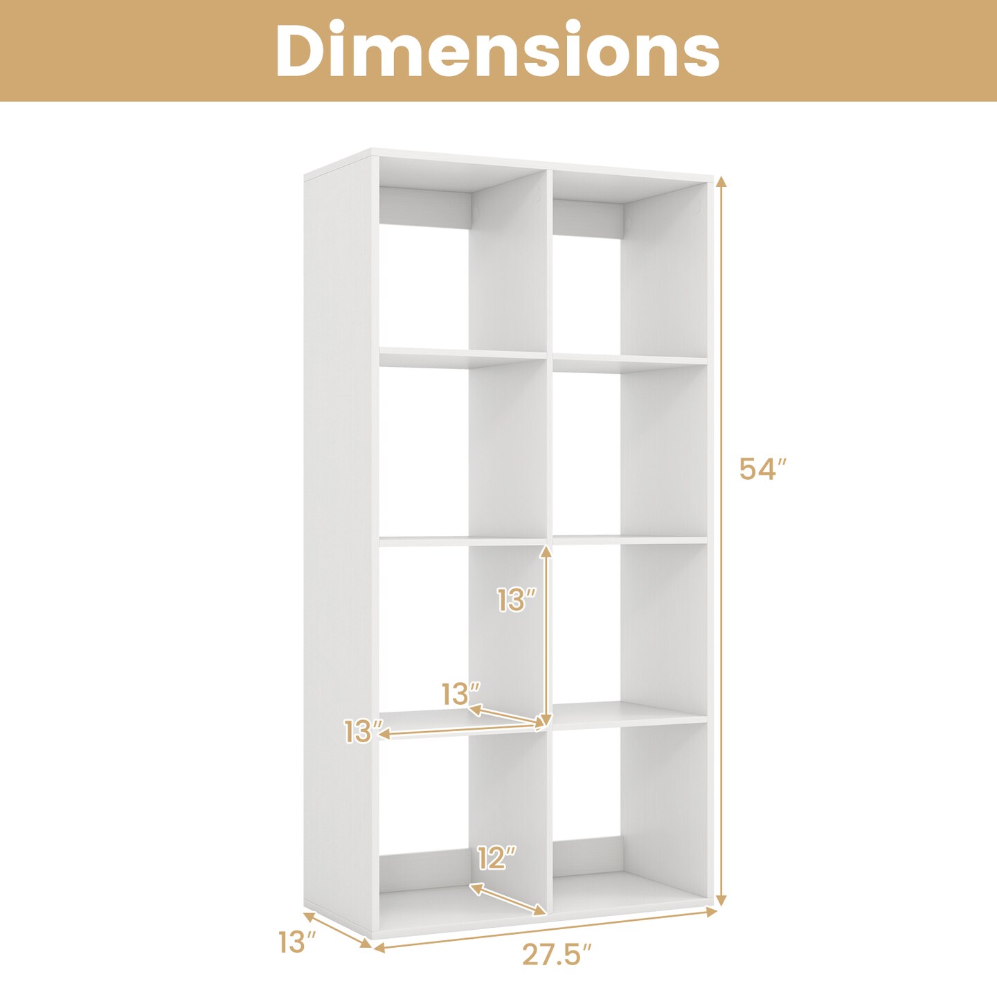 White 8-Cube Bookshelf Engineered Wood Open Back Storage Organizer