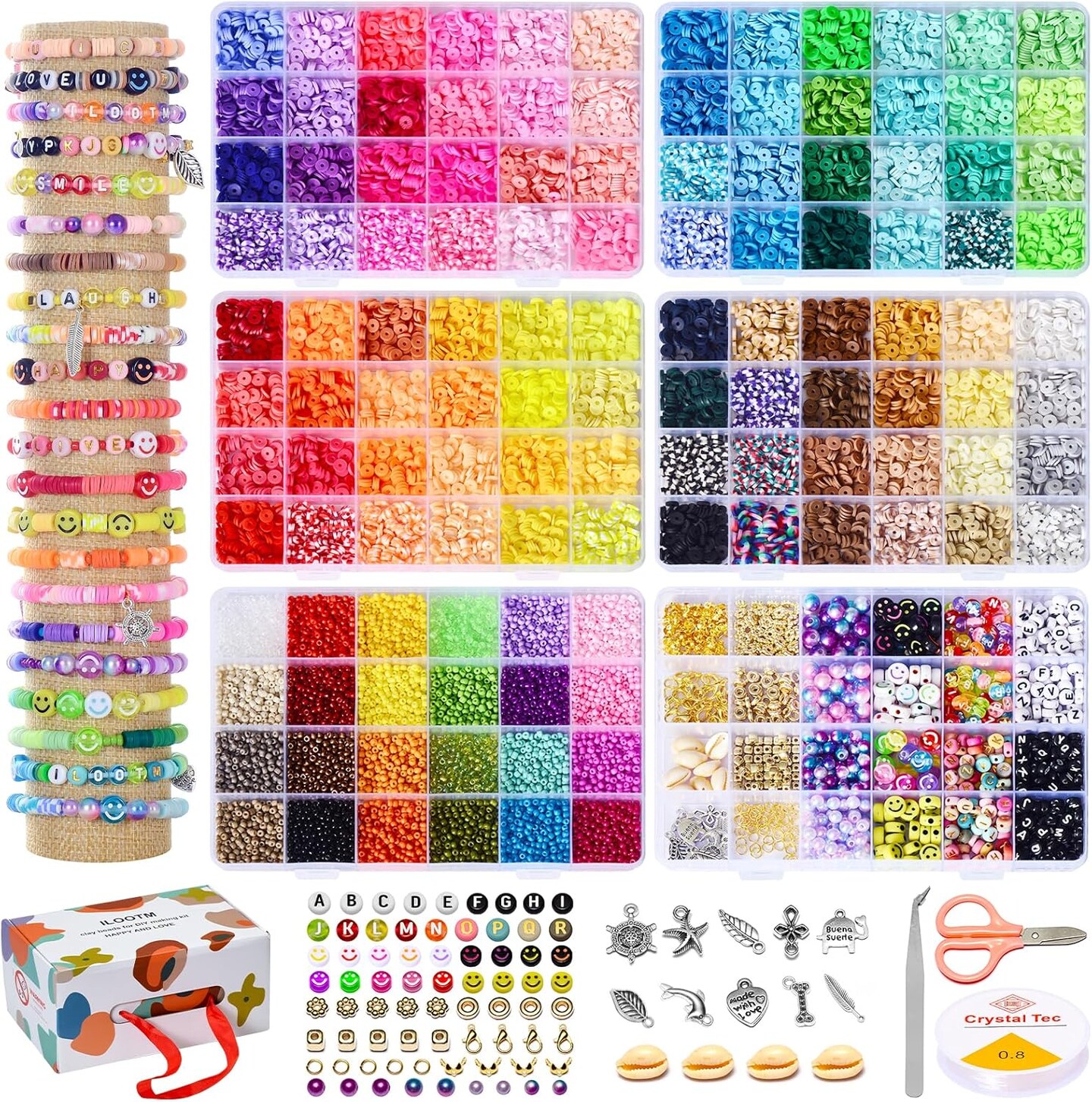 Friendship Bracelet Kit, 16800pcs, 96 Colors Polymer Clay Beads & 24 Colors Glass Seed Beads, 400 Letters Beads,Bracelet Making Kit for DIY Jewelry Making&Friendship Bracelet Making