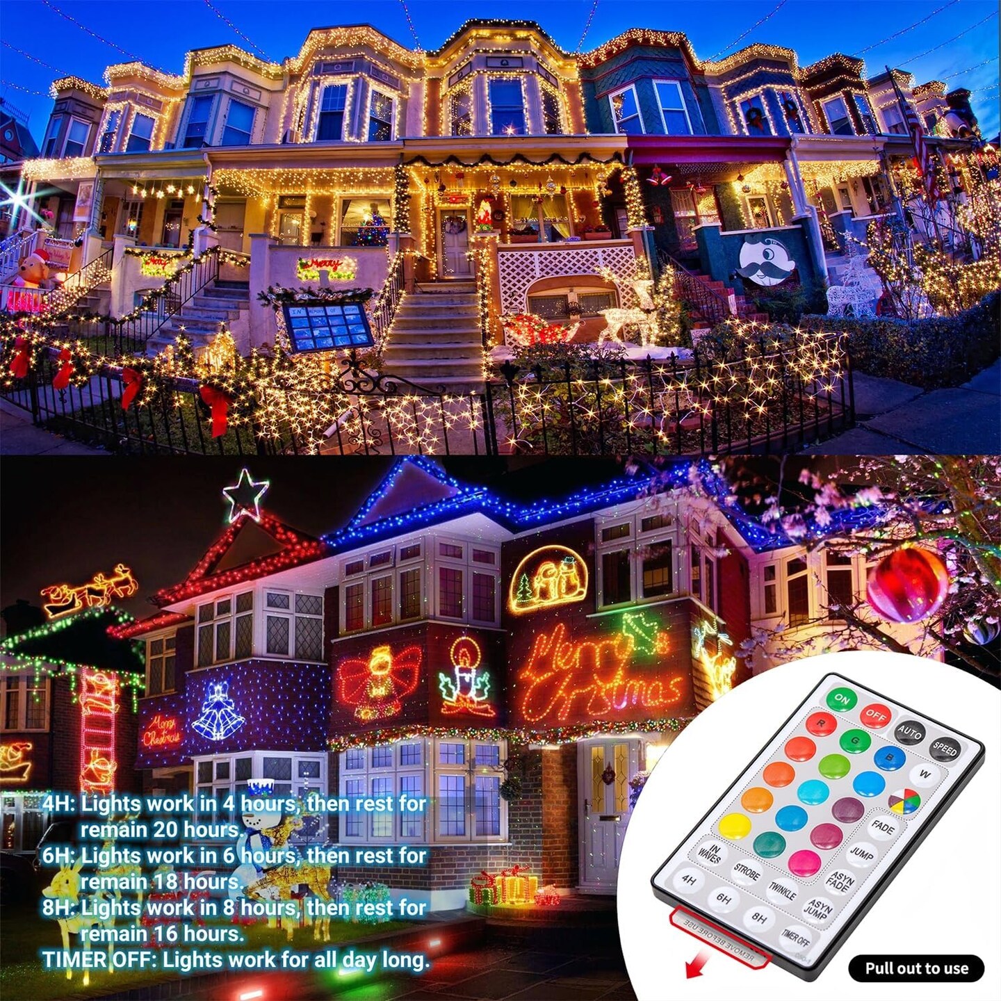 66ft Christmas Decorative Mini Lights, 200 LED RGB Changing 7 Functional Green Wire Fairy Halloween Lights with Remote Timer, Plug in Indoor Outdoor Xmas Wedding Party Decor