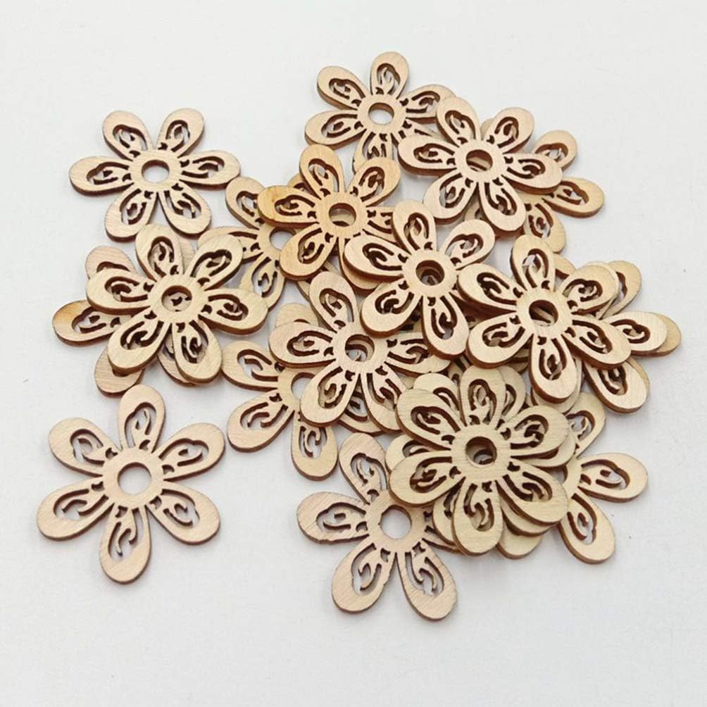 20 Pcs Flower Wood Shapes Craft Wooden Slices DIY Unfinished Wood Ornament for DIY Art Home Decoration