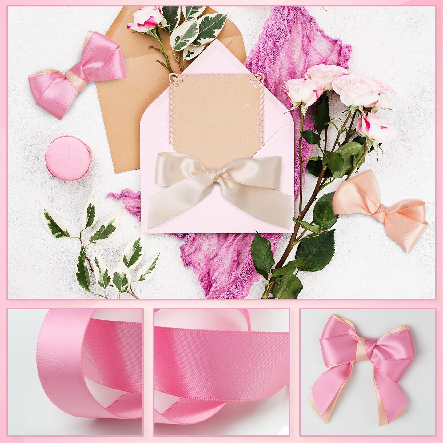 Pink Satin Ribbon 1 Inch Wide Light Pink Blush Pink Dusty Rose Ribbon Assorted Solid Color Double Faced Satin Ribbon for Flower Bouquet Wedding Invitation Crafts Gift Wrapping Hair Bows - 60Yds