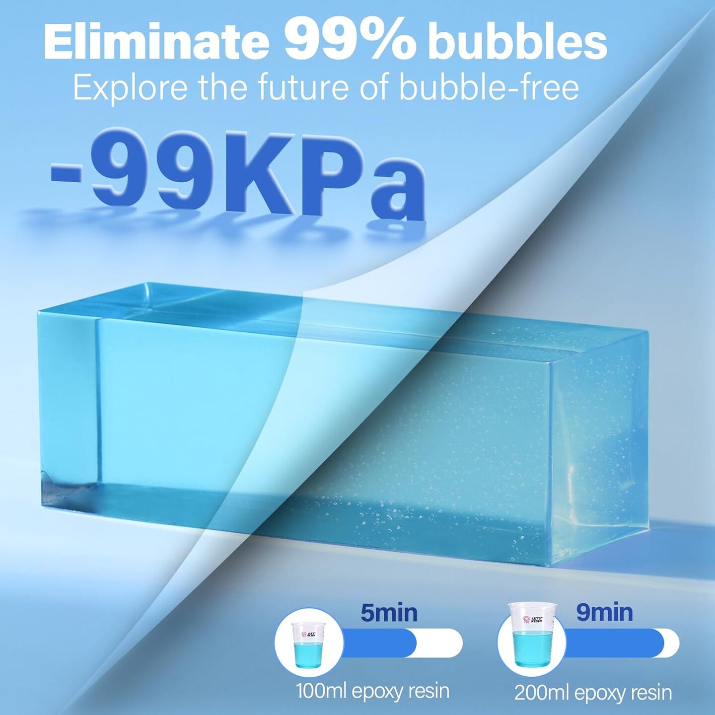 LET&#x2019;S Resin Upgraded Resin Bubble Remover, Eliminate 99% Bubble in 5-9 Minutes, 99Kpa with Digital Display&#xFF0C;Bigger Capacity, Auto Vent, Timer for Epoxy Resin Casting, Resin Art Crafts, Jewelry Making