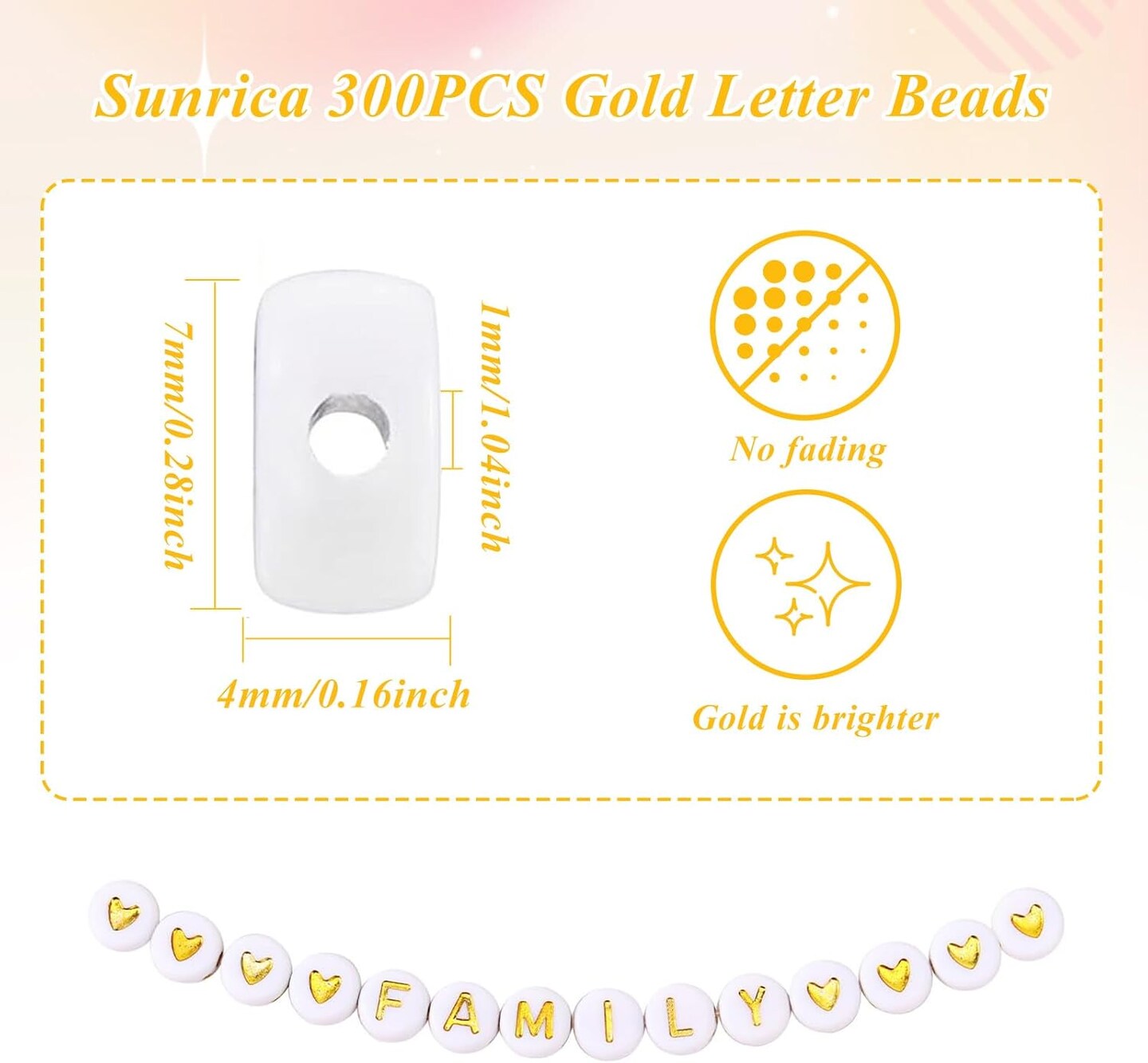 300Pcs Round Letter Beads S 4X7mm Individual Gold Alphabet Beads for Friendship Bracelets Making