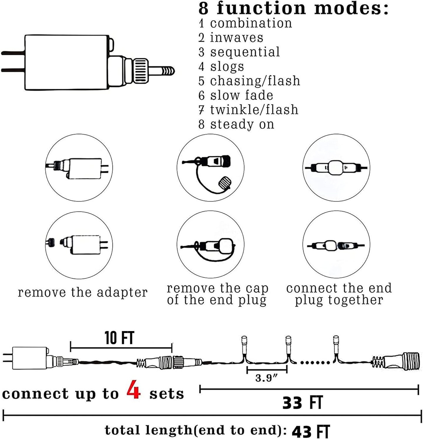 Christmas String Lights, 100 LED 33 FT Connectable Fairy Lights with 8 Modes, Waterproof Christmas Decorations for Indoor Outdoor Holiday Party Home Tree Decor (Multi-Colored)
