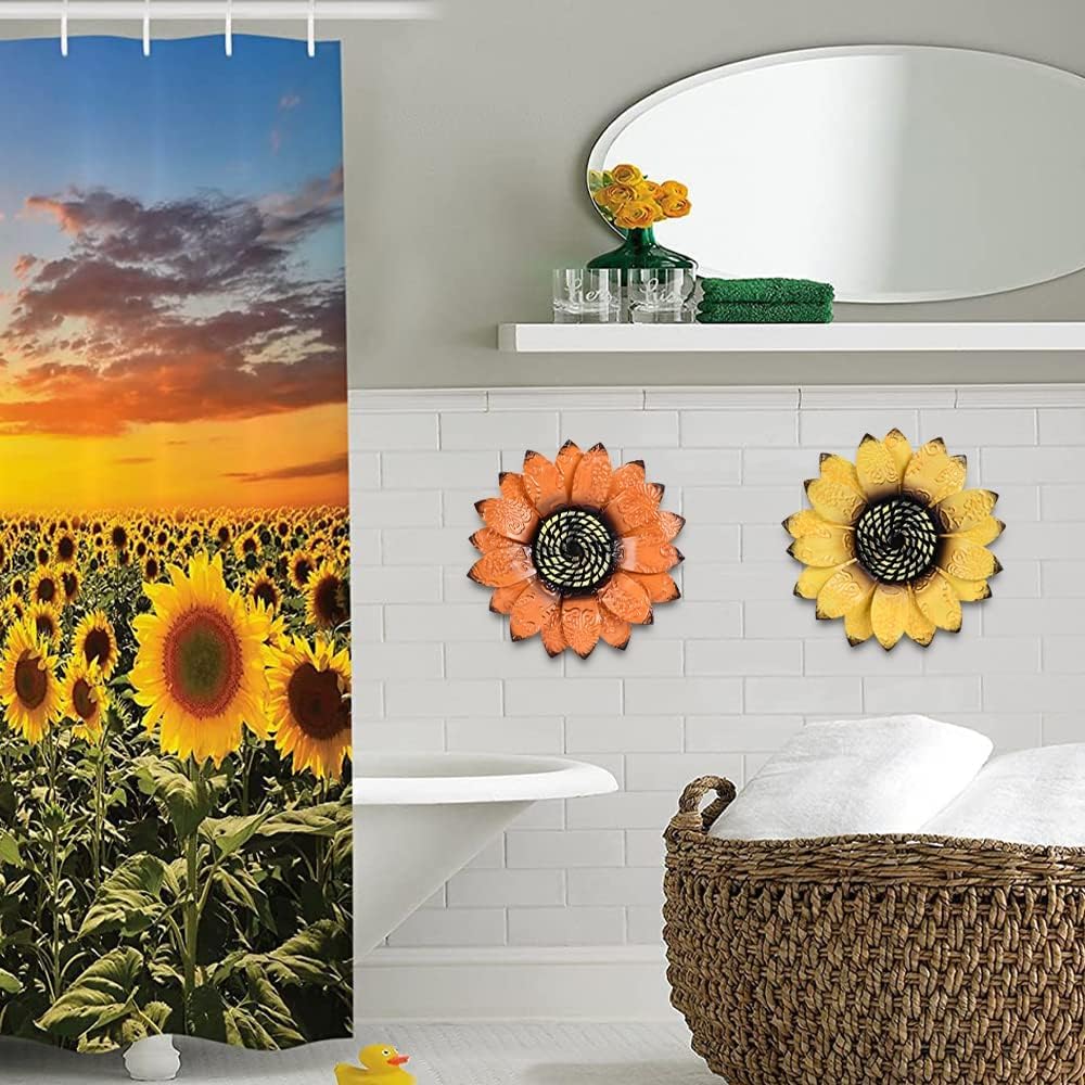 Sunflower Wall Decor - 9 inch Metal Flower Wall Art Decorations, Sunflower Yard Garden Decor Hanging for Kitchen, Bathroom, Bedroom, Set of 3 Handmade Gift for Home, Indoor or Outdoor