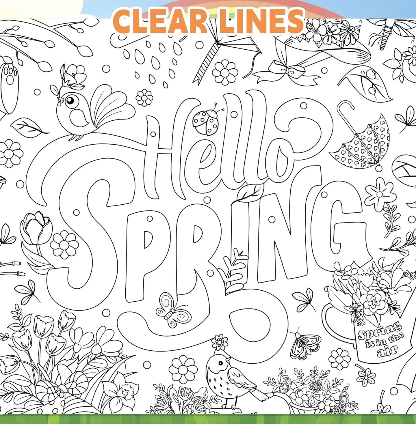 Hello Spring Coloring Poster with 24pcs Paint Pens,Spring Party Jumbo Paper Coloring Banner